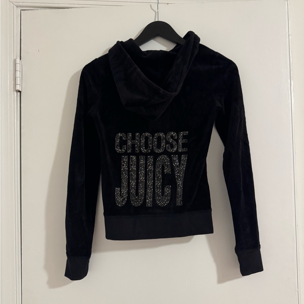 Juicy Couture Black Velour Jacket with Rhinestone Bling Embellishment